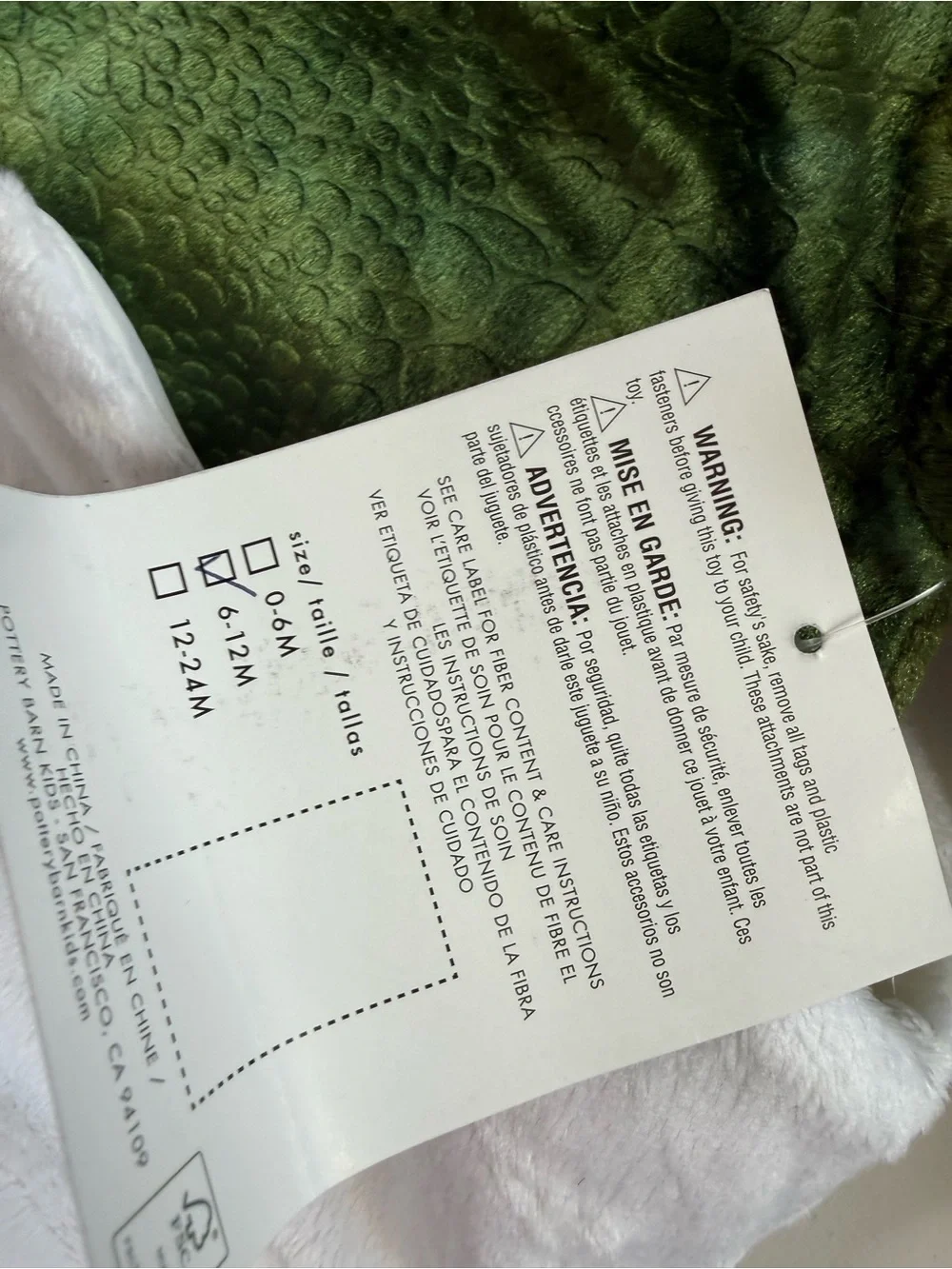 Pottery Barn Kids Baby Dinosaur Egg Halloween Costume Green Dino 6-12m NEW 2092 - Picture 3 of 4